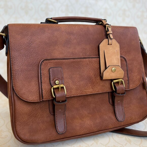 NEW "Aldo" brown leather computer/travel bag - Picture 1 of 11